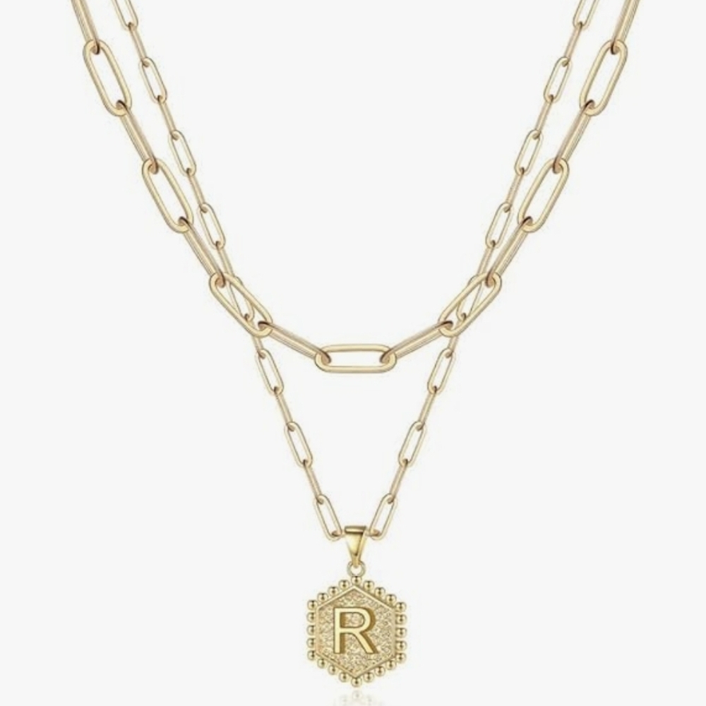 M MOOHAM Goldtone Initial Pendant Necklace Set "R" NIB